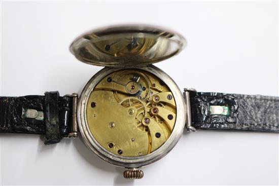 A gentlemans early 20th century silver manual wind wrist watch, retailed by Henry Birks & Sons.